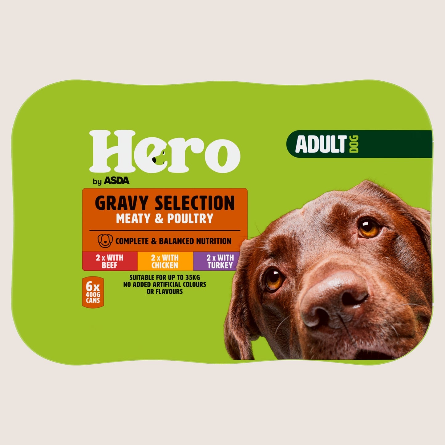 Hero by ASDA Hero Adult Dog Gravy Selection Meaty & Poultry Complete Nutrition 6 x 400g
