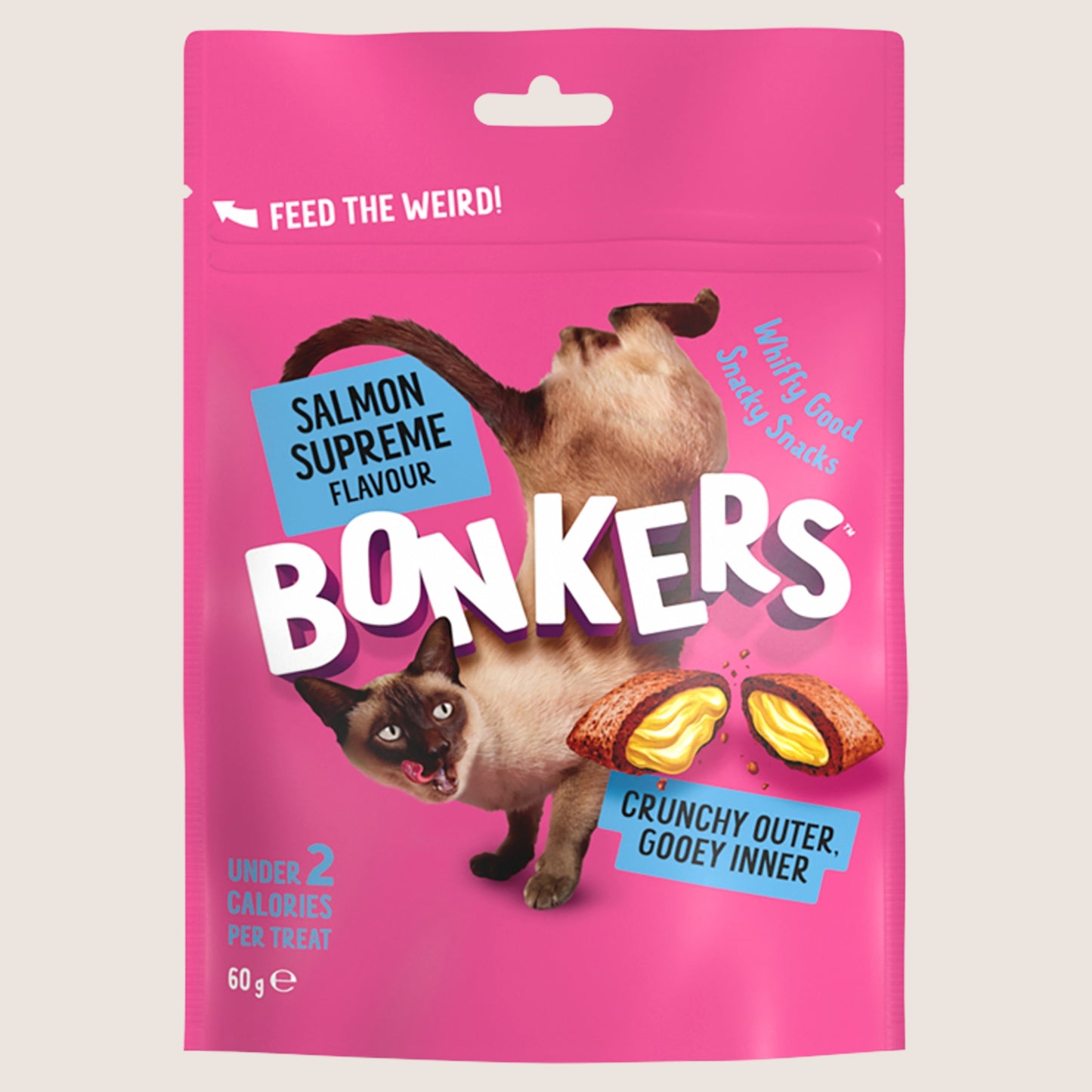 Bonkers Crunchy And Soft Cat Treats Salmon Supreme Flavour 2.1 oz No Artificial Additives