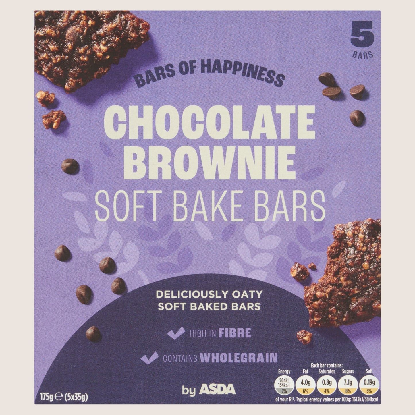 ASDA Chocolate Brownie Soft Bake Bars  Vitamin Fortified 5 x 35g