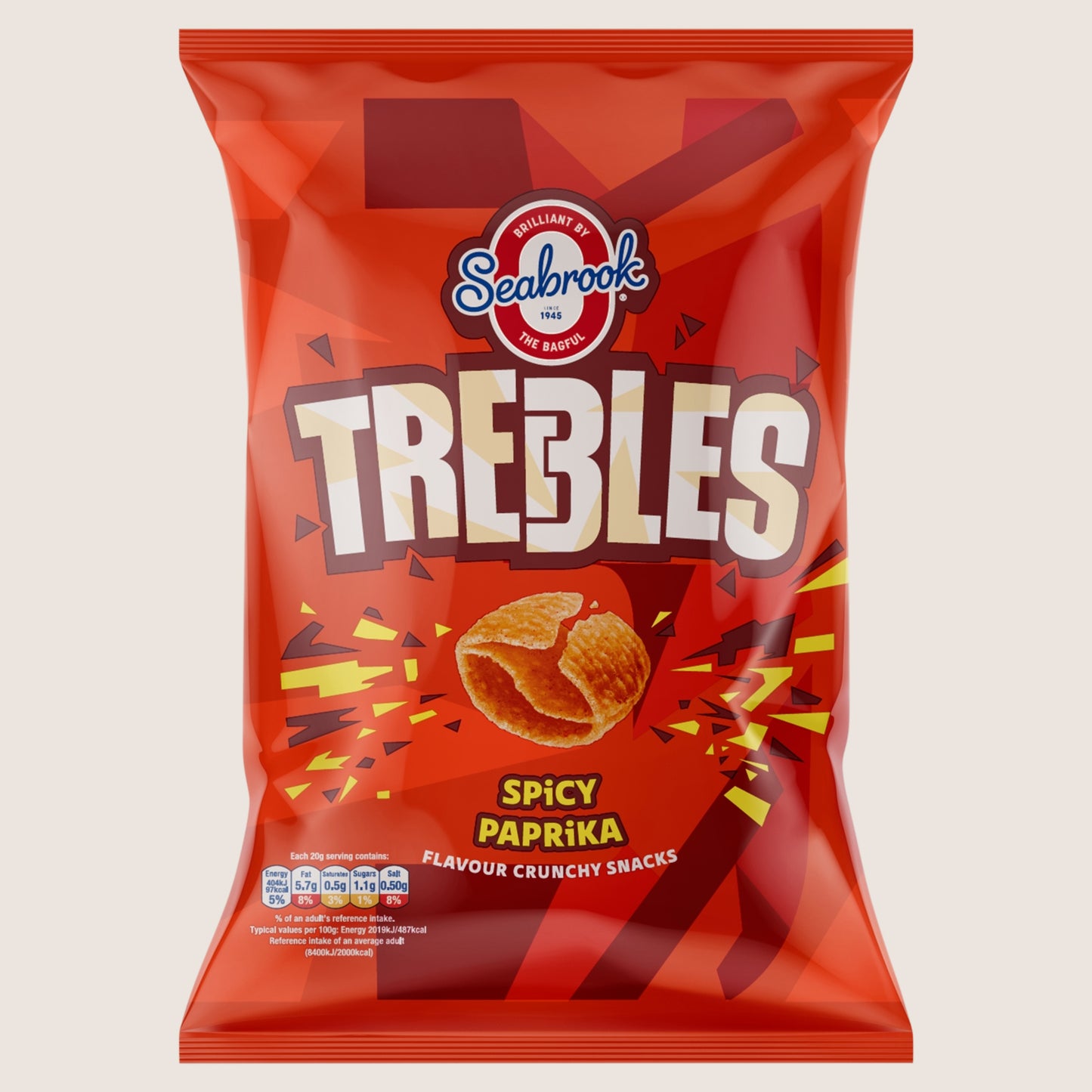 Seabrook Trebles Spicy Paprika Flavour Crunchy Snacks Gluten Free 120g