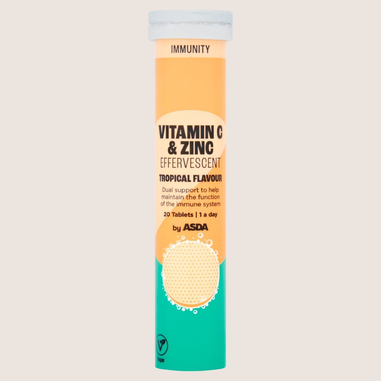 ASDA Immunity 1 a Day Vitamin C & Zinc Effervescent Tropical Flavour 20 Tablets