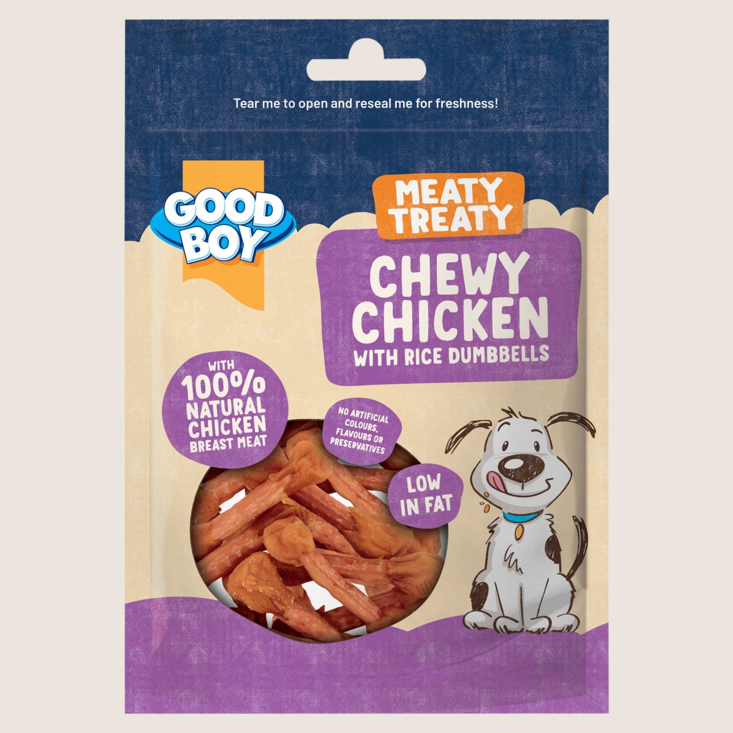 Good Boy Meaty Treaty Chewy Chicken with Rice Dumbbells No Artificial Additives 80g