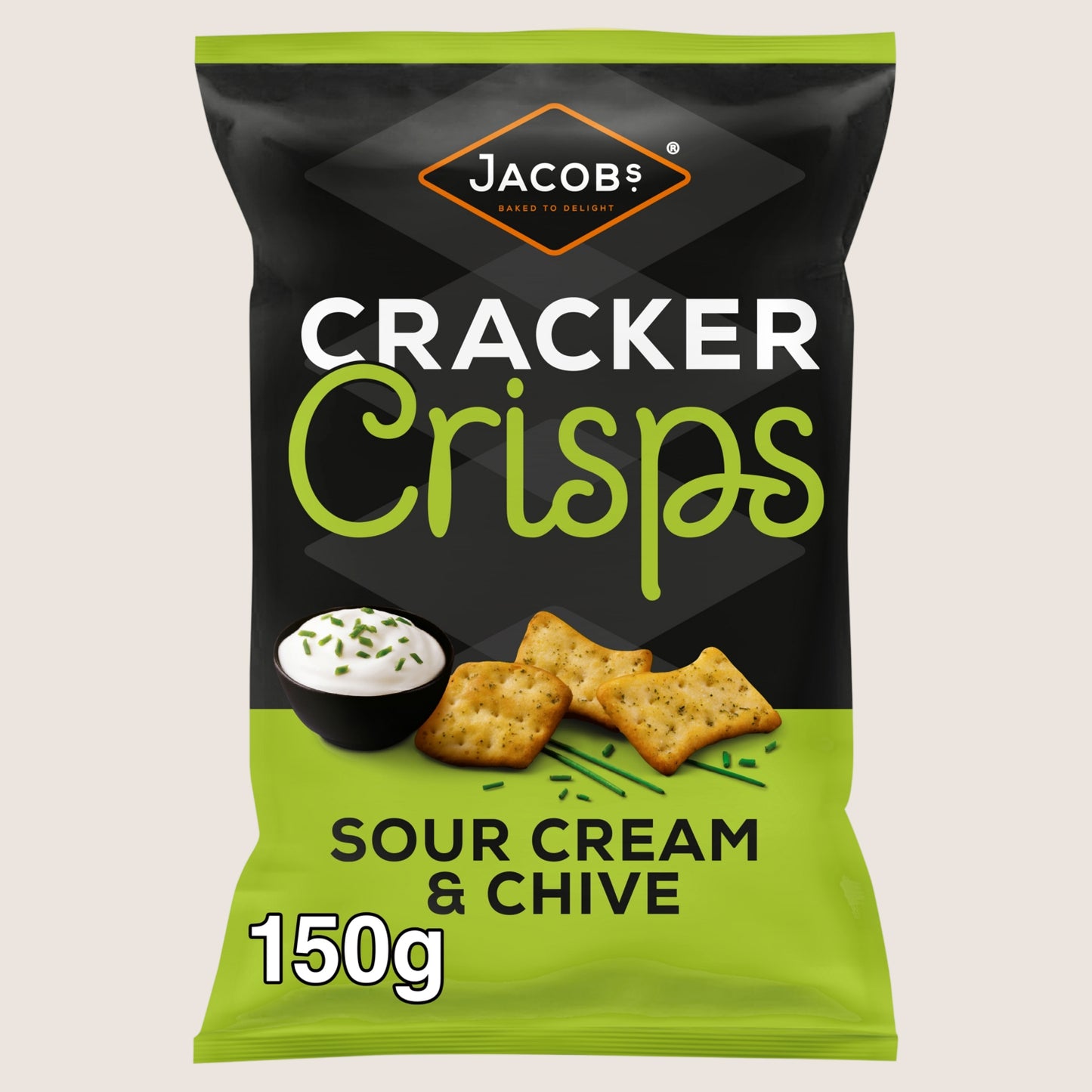 Jacob's Cracker Crisps Sour Cream & Chive Flavour Sharing Bag Crisps No Artificial Additives 150g