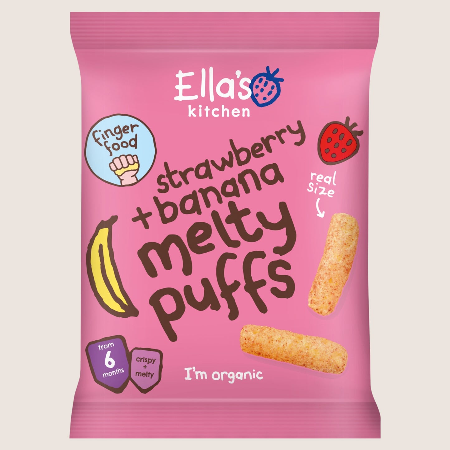 Ella's Kitchen Strawberry + Banana Melty Puffs from 6+ Months 6 Months Plus 20g