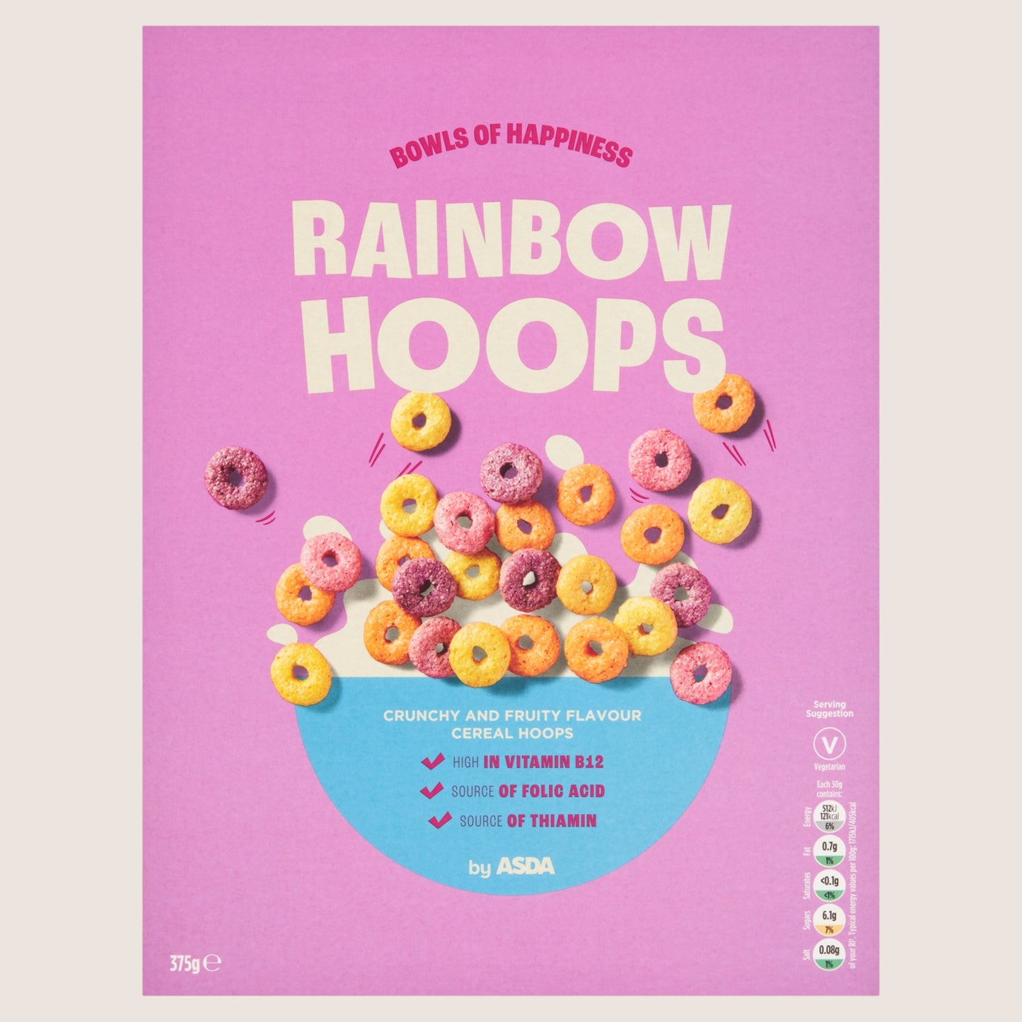 ASDA Rainbow Hoops Vitamin Fortified 375g