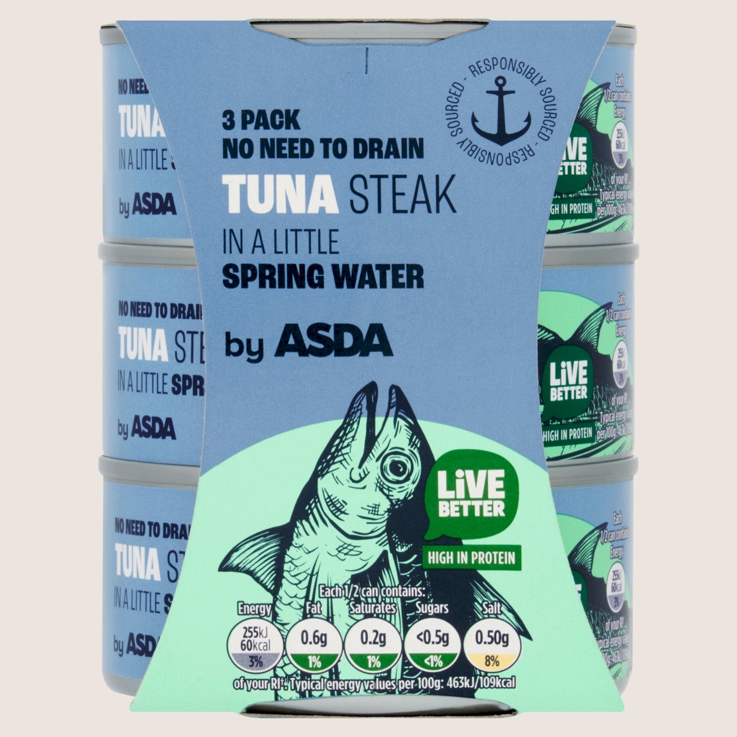 ASDA Tuna Steak in a Little Spring Water High in Protein 3 x 110g