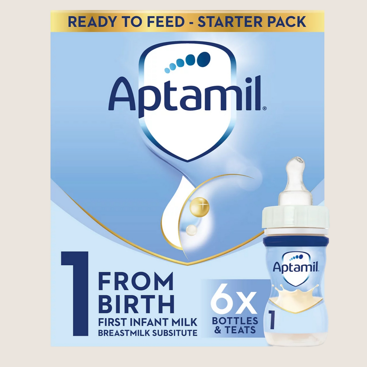 Aptamil 1 First Infant Baby Milk Liquid Formula Starter Pack Ready to Feed From Birth Suitable from Birth 6x70 ml