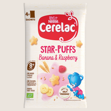 Cerelac Banana & Raspberry Star-Puffs Baby Finger Food 8+ Months No Artificial Additives 4 x 7g
