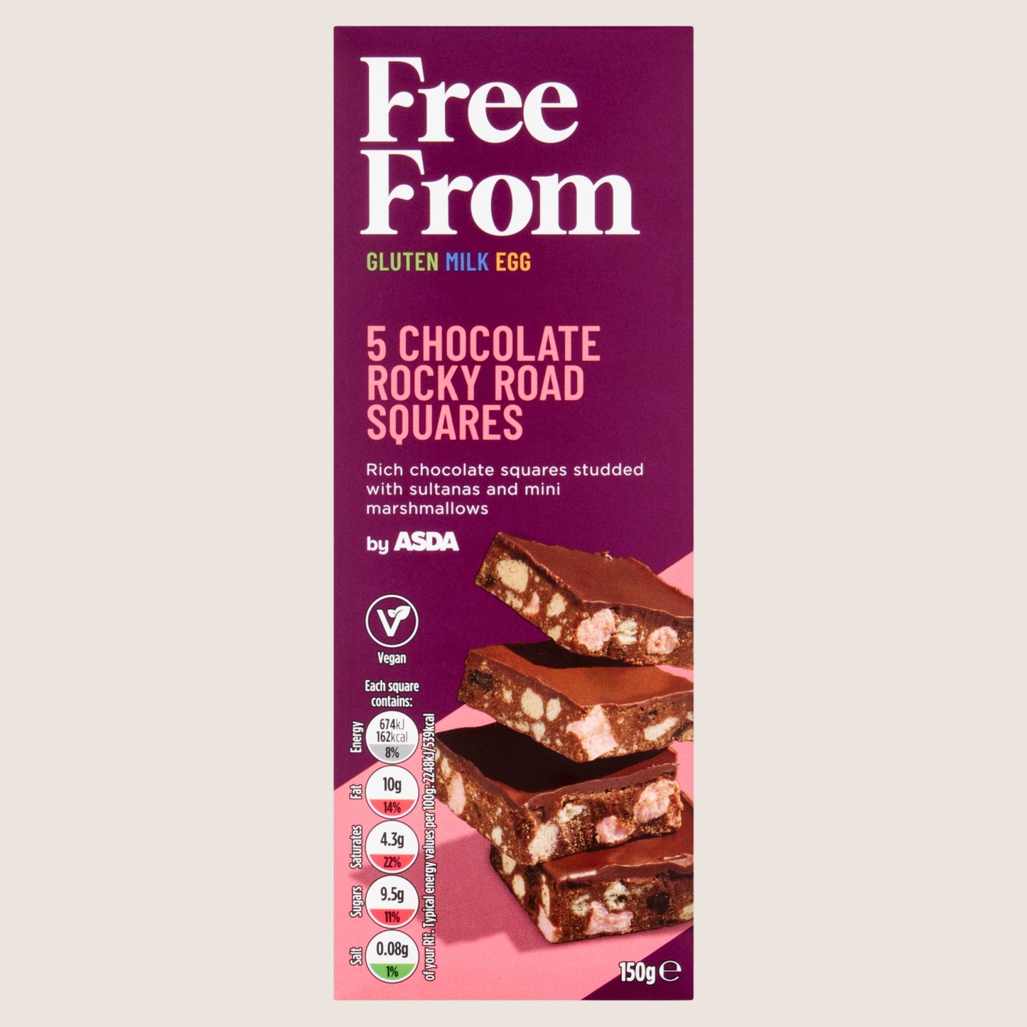 ASDA Free From Free From by 5 Chocolate Rocky Roads Squares Gluten Free 150g