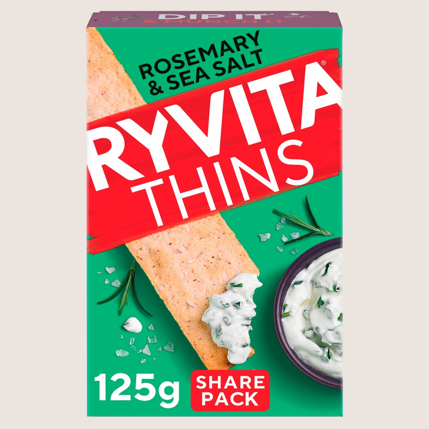 Ryvita Thins Rosemary & Sea Salt Flatbread Crackers Free From Artificial Additives 125g