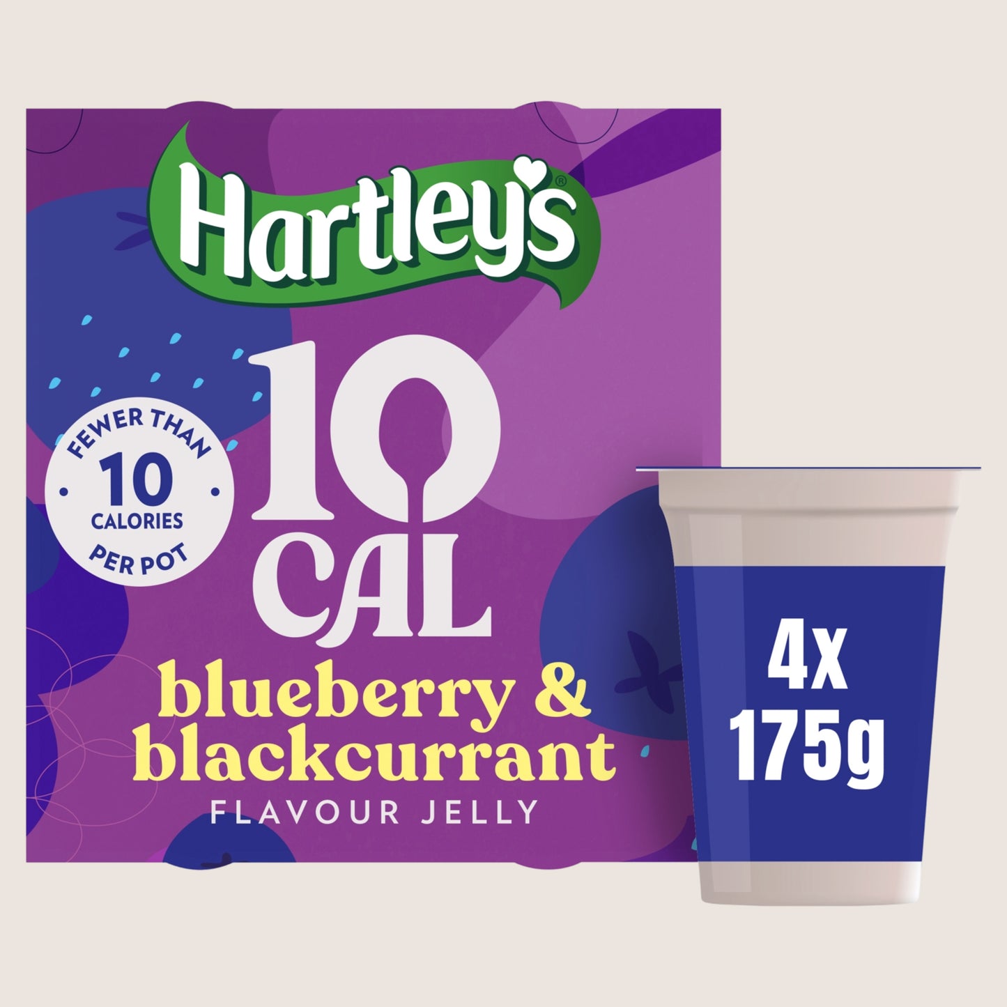 Hartley's 10 Cal Blueberry & Blackcurrant Flavour Jelly Pots No Artificial Additives 4 x 175g