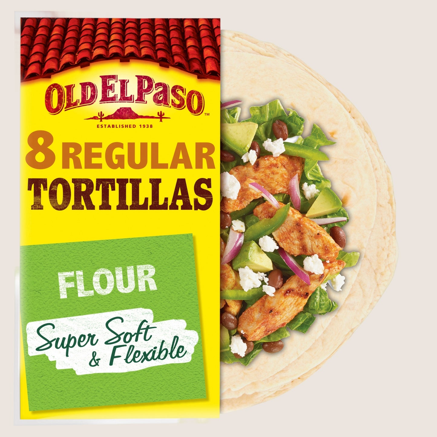 Old El Paso Regular Super Soft Flour Tortillas Wraps 8Pk Free From Preservatives 326G