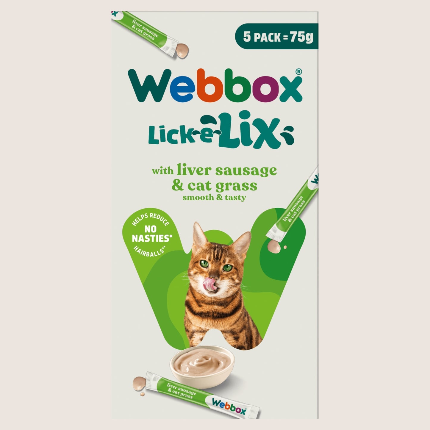 Webbox Lick-e-Lix with Liver Sausage & Cat Grass No Artificial Additives 5 x 15g