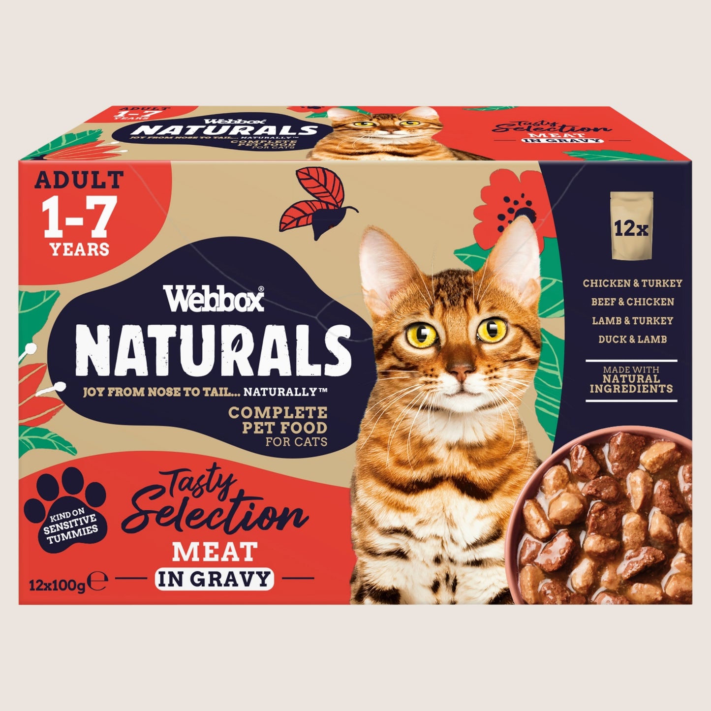Webbox Naturals Meat in Gravy Tasty Selection Adult 1-7 Years Complete Nutrition 8 x 100g
