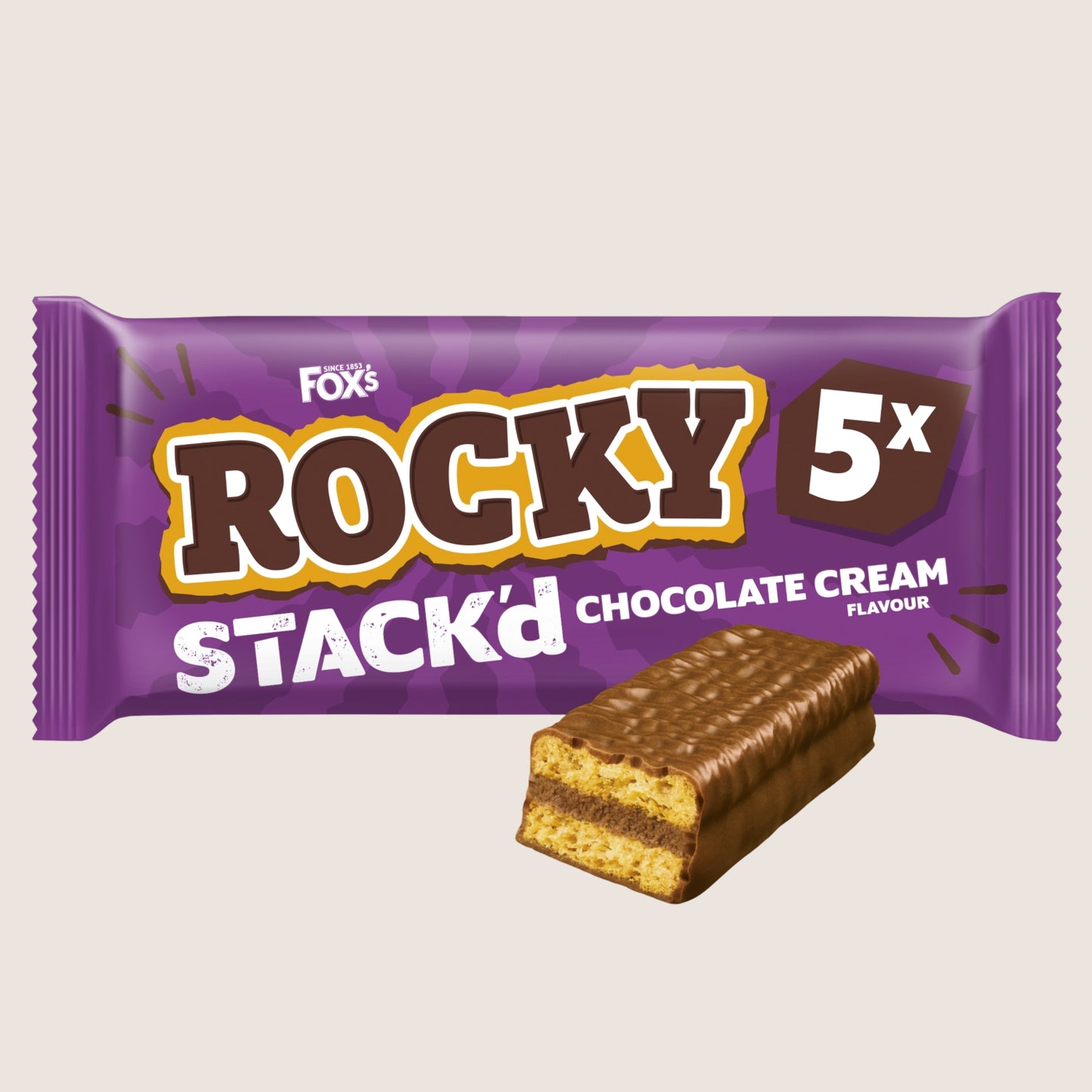 Fox's Biscuits Rocky STACK'd Chocolate Cream Flavour Biscuit Bars 5 Bars Chocolate 125g