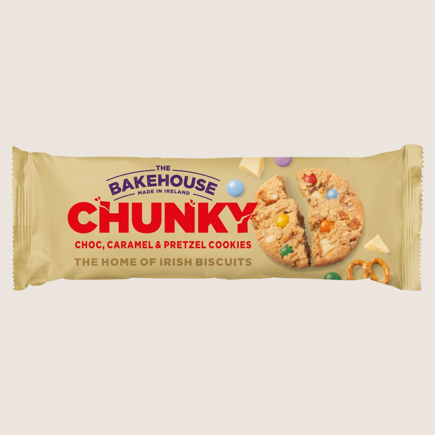 The Bakehouse Chunky Choc, Caramel & Pretzel Cookies Free From Artificial Additives 220 g