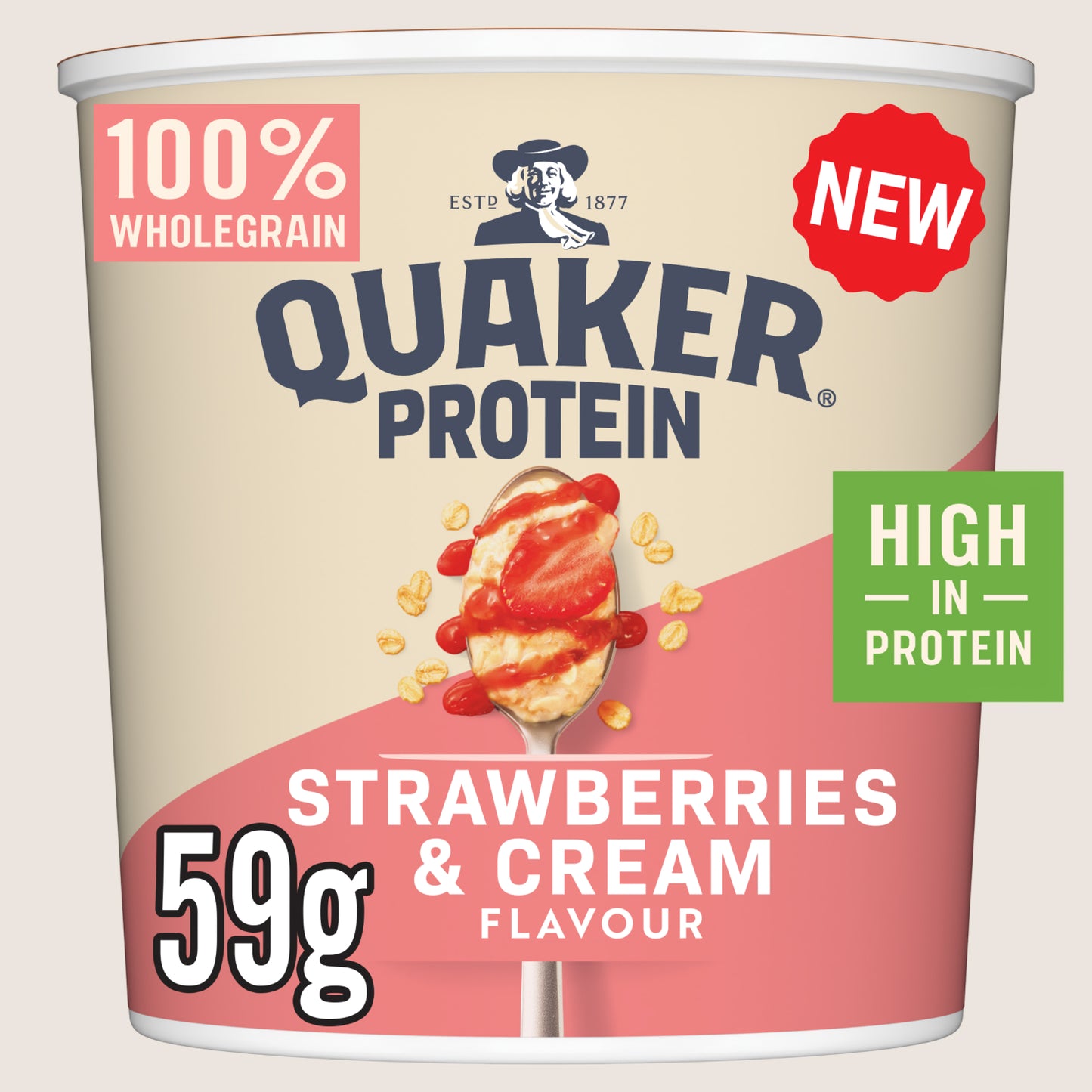 Quaker Oats High Protein Strawberries & Cream Porridge Pot High Protein 59g