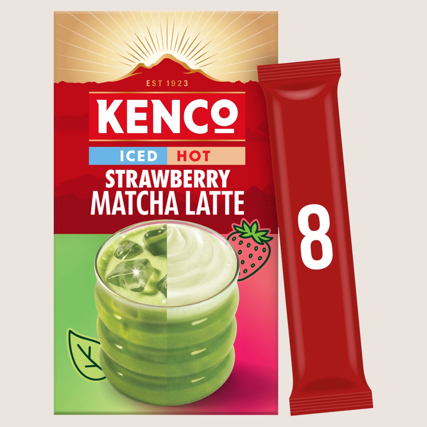Kenco Iced Hot Strawberry Matcha Latte Sachets x8 No Artificial Additives