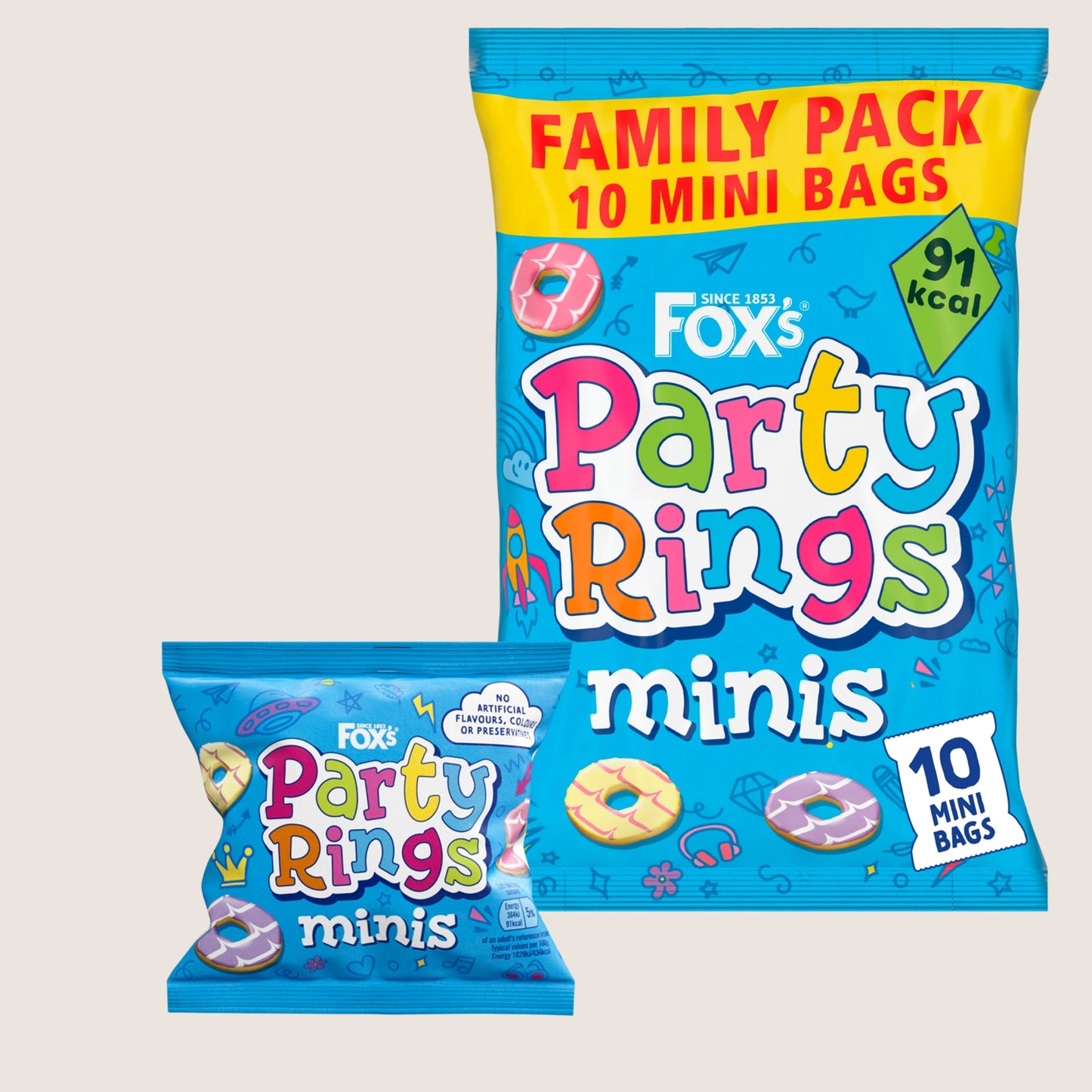 Fox's Biscuits Party Rings Minis 10 Snack Bags Free From Artificial Additives