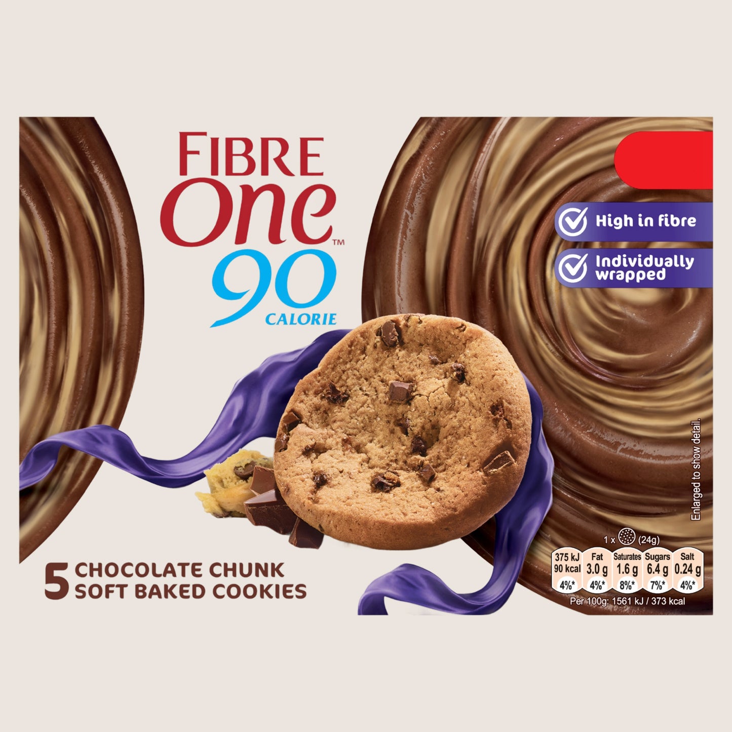 Fibre One 90 Calorie Chocolate Chunk Soft Baked Cookies Chocolate 5 x 24g