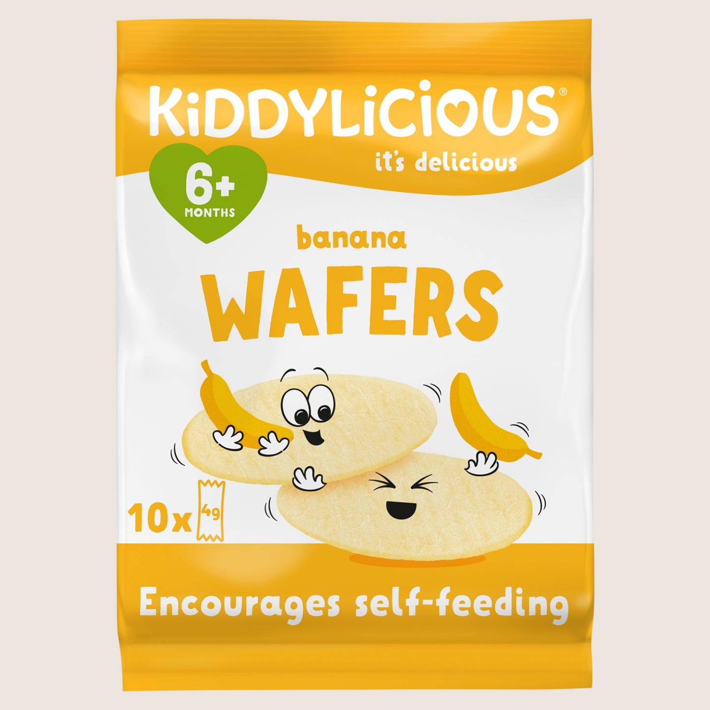 Kiddylicious Banana Wafers 6+ Months Free From Artificial Additives 10 x 4g