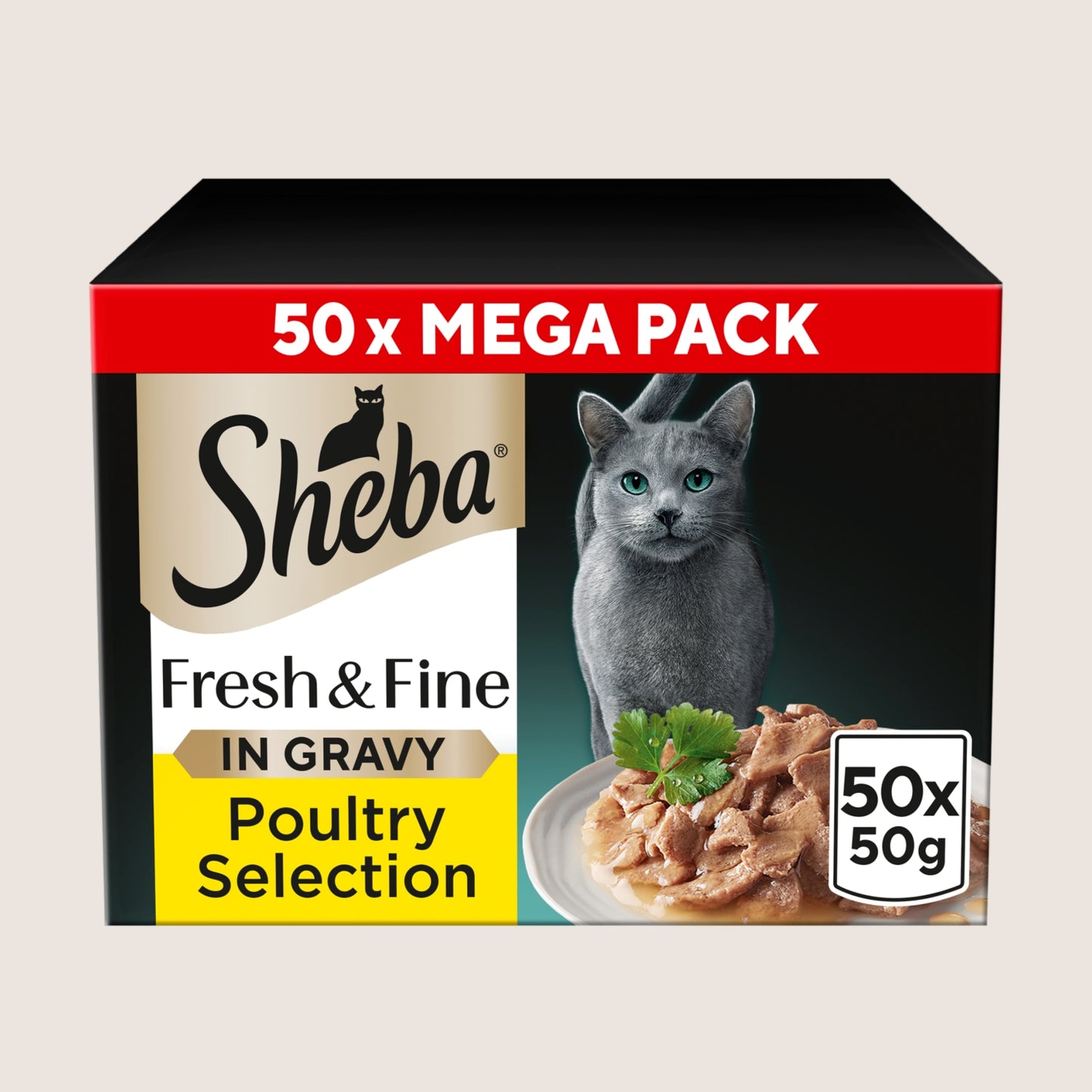 Sheba Fresh & Fine&nbsp;Adult Wet Cat Food Poultry In Gravy Pouches With Taurine 50 x 50g