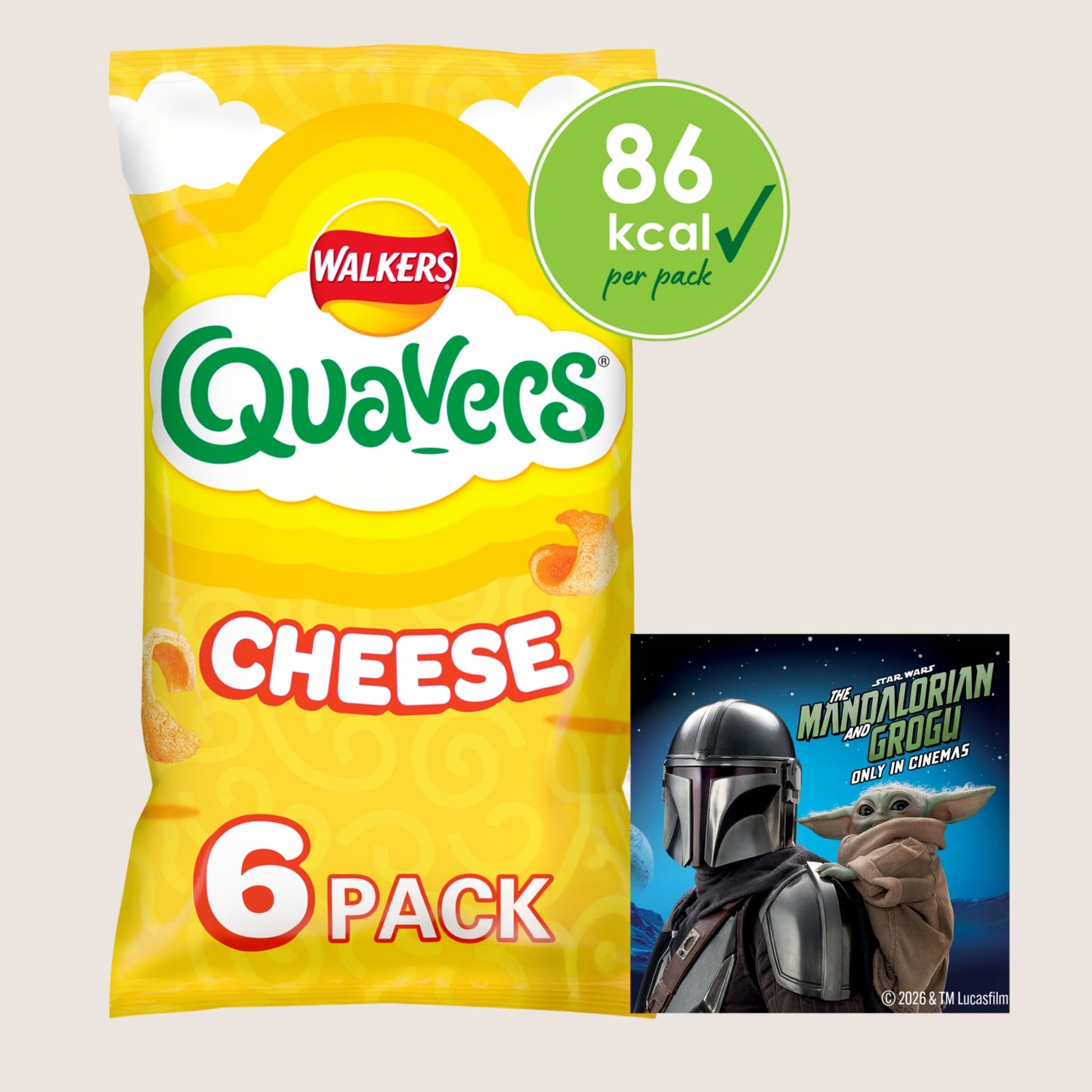 Walkers Quavers Cheese Snacks Crisps No Artificial Additives 6x16g