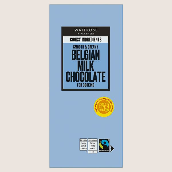 Waitrose Cooks' Ingredients Belgian Milk Chocolate Pure Indulgence 180G