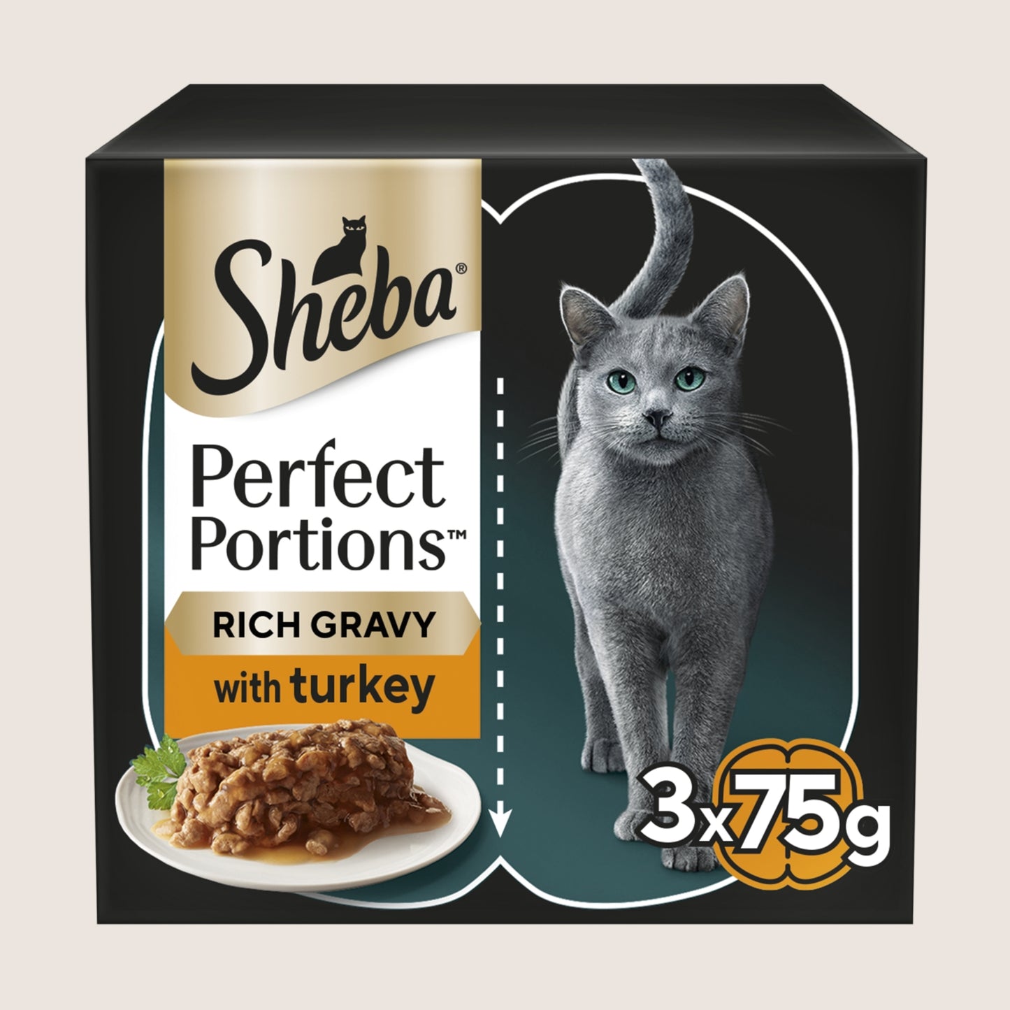 Sheba PERFECT PORTIONS™ Adult Wet Cat Food Turkey Chunks in Gravy Tray No Artificial Additives 6 x 37.5g