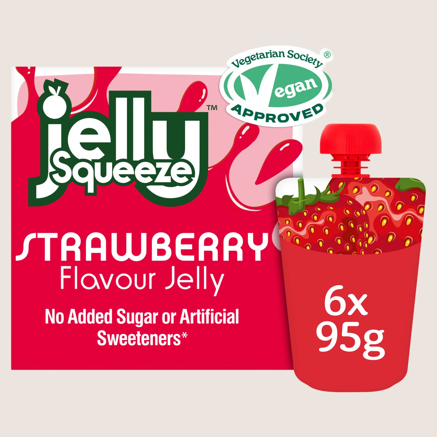 Jelly Squeeze Strawberry Flavour Jelly No Added Sugar 6 x 95g