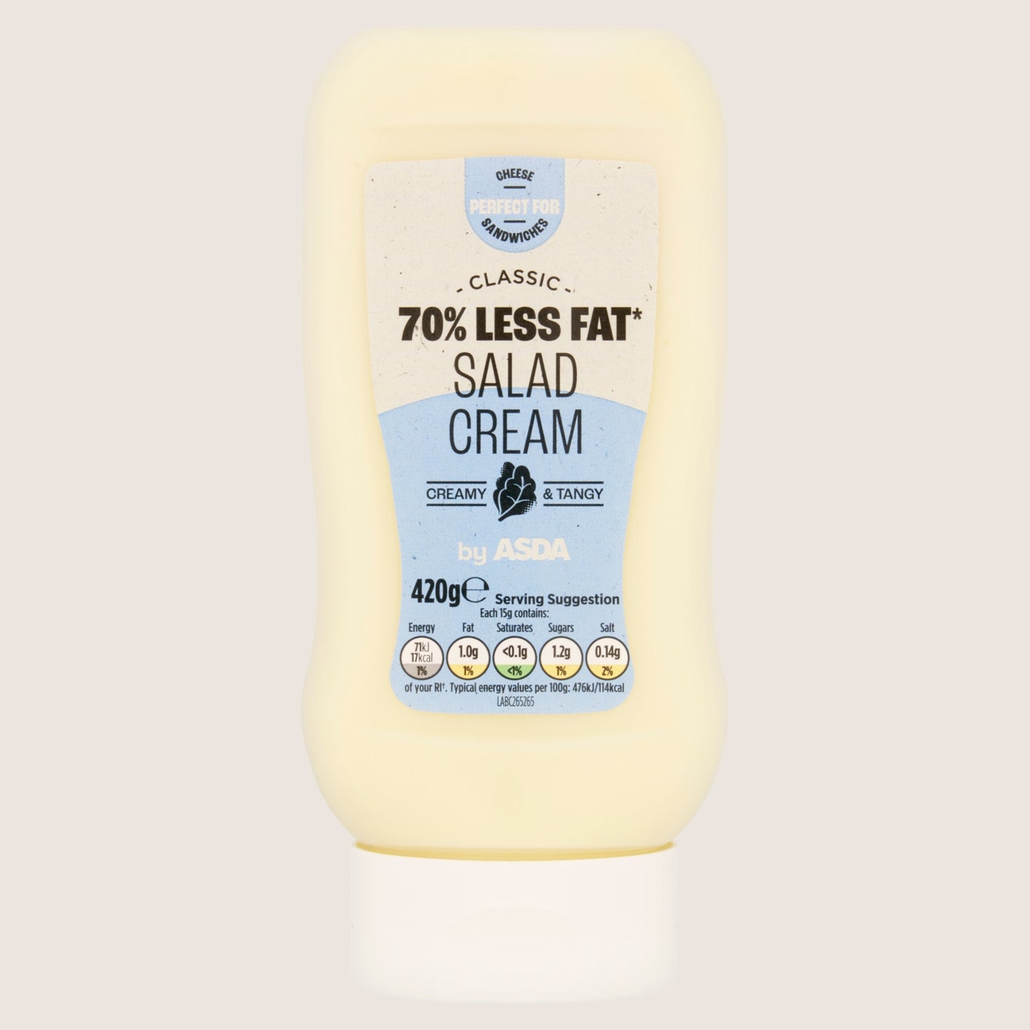ASDA Classic 70% Less Fat Salad Cream No Artificial Additives 420g
