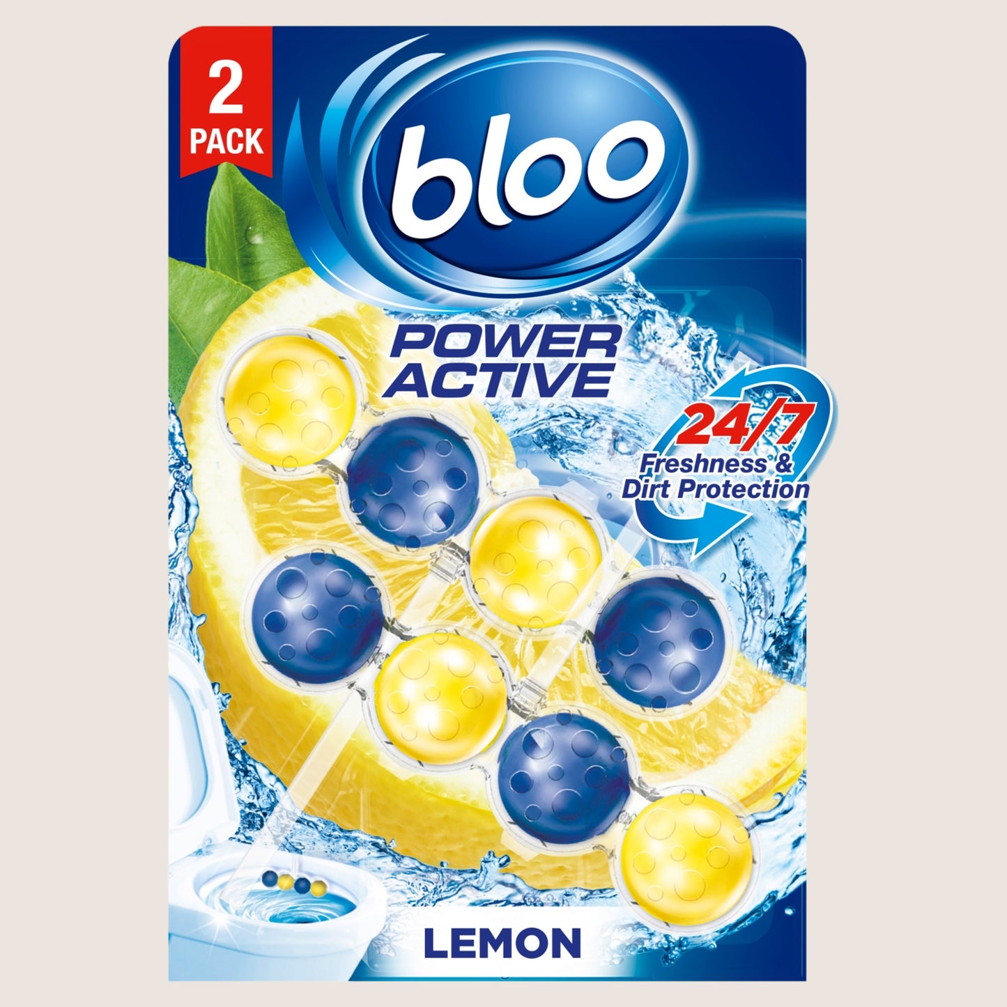 Bloo Power Active Lemon Toilet Rim Blocks 2 x 50g