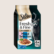 Sheba Fresh & Fine Adult Wet Cat Food Salmon, Tuna & Trout in Gravy Pouches With Taurine 6 x 50g