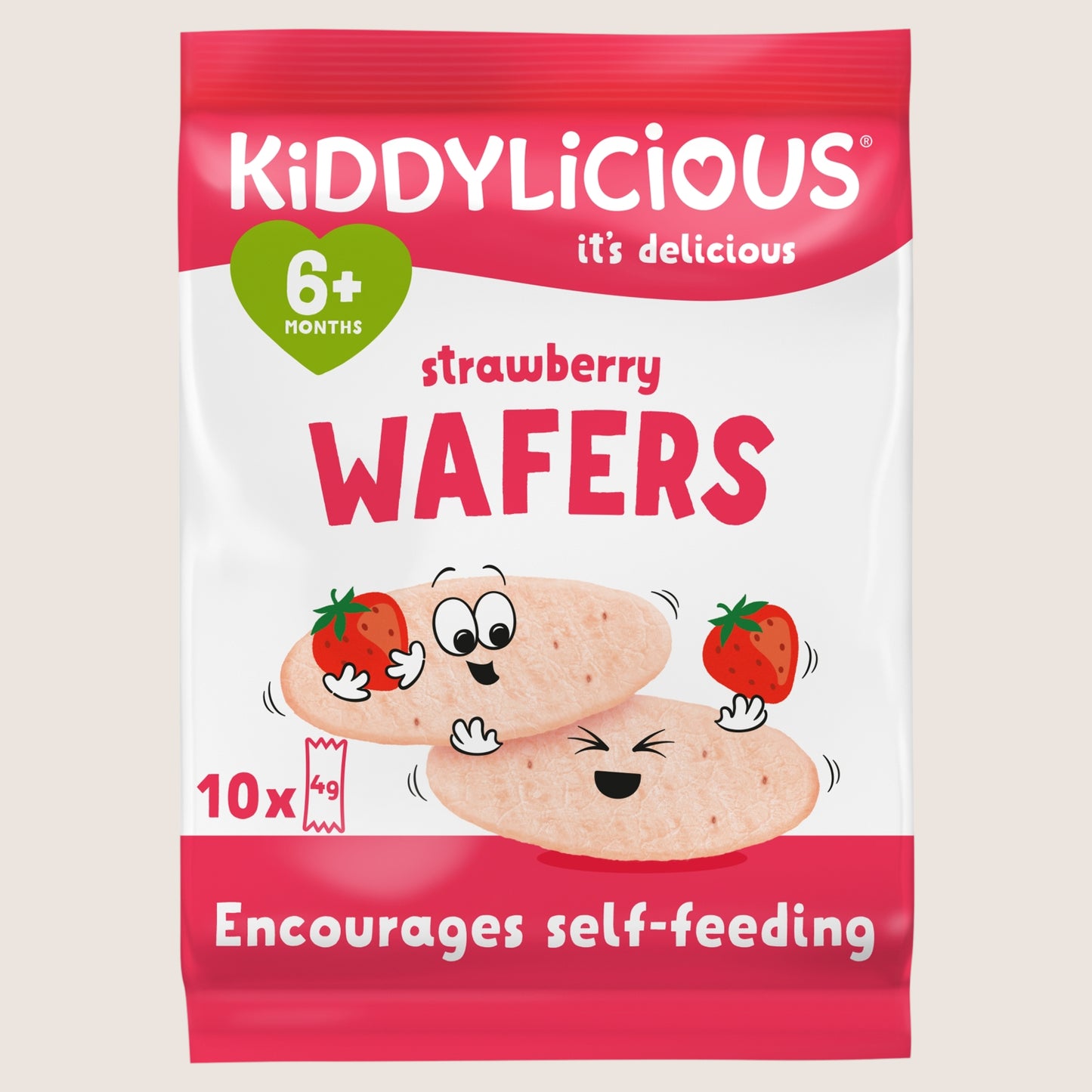 Kiddylicious Strawberry Wafers 6+ Months Free From Artificial Additives 10 x 4g