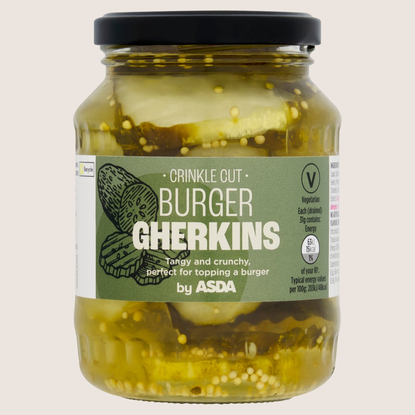 ASDA Crinkle Cut Burger Gherkins No Artificial Additives 340g