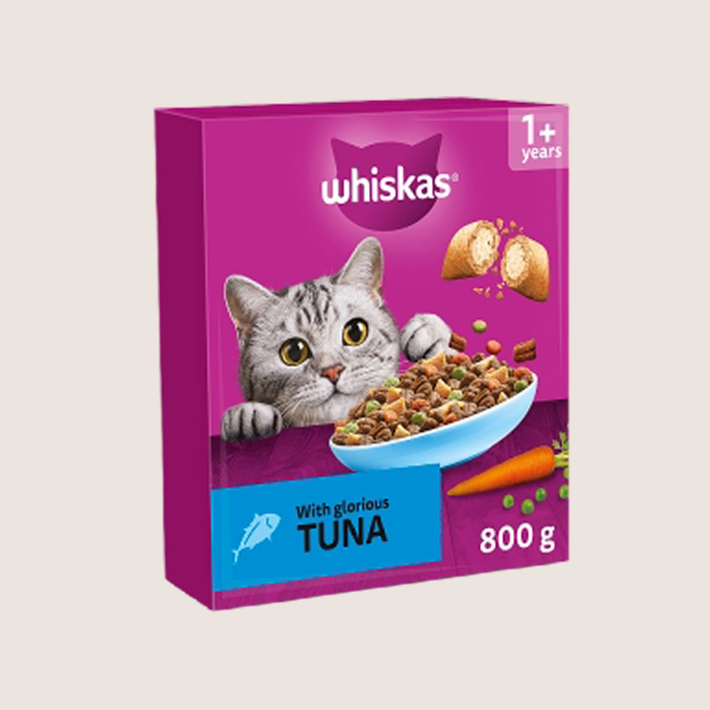 Whiskas 1+ Dry TUNA Cat Food No Artificial Additives 800g