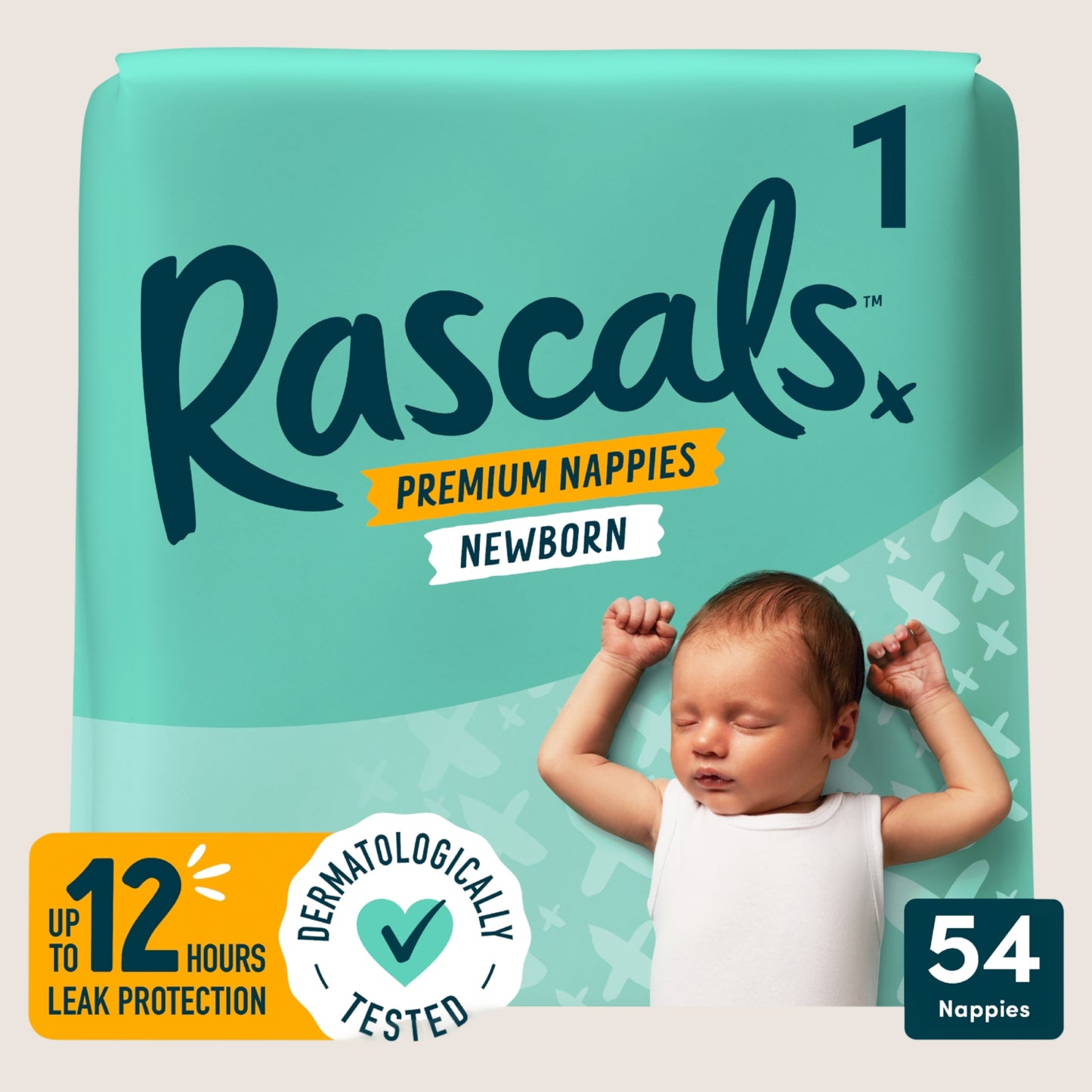RASCALS Premium Nappies Size 1 Hypoallergenic 54 Count