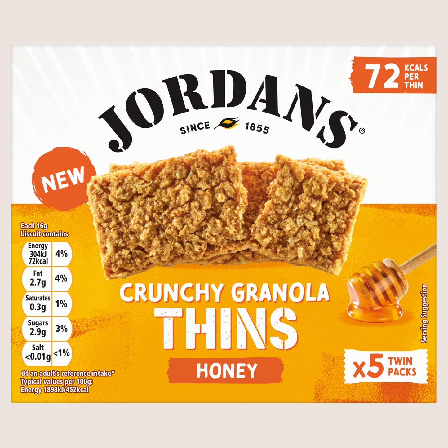 Jordans Granola Thins Honey Oat Cereal Snack Bars 5 x Packs of 2 Thins  Wholegrain 160g