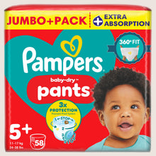 Pampers Baby-Dry Nappy Pants Size 5+, , - Jumbo+ Pack Dermatologist Tested 58 Nappie 11kg