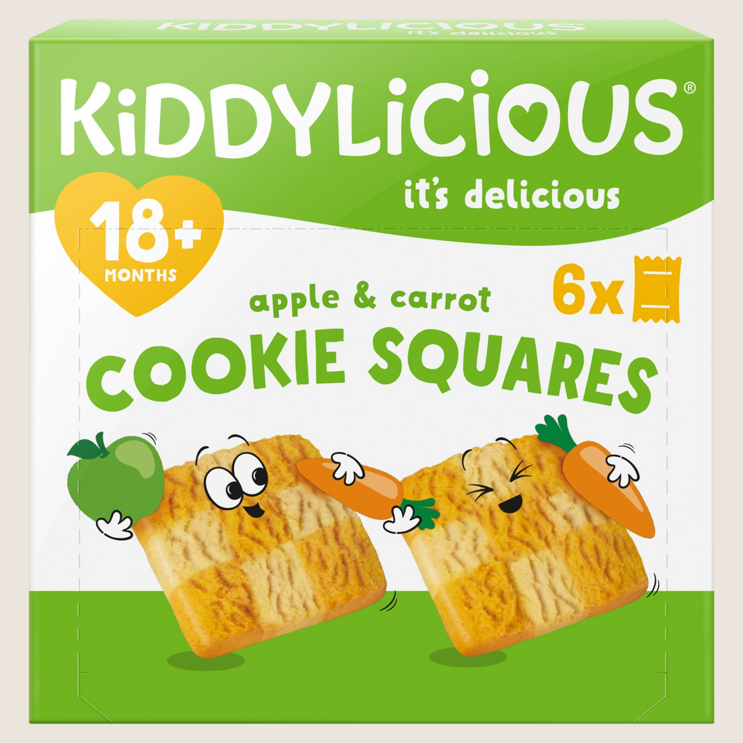 Kiddylicious Apple & Carrot Cookie Squares 18+ Months Gentle Formula 6 x 24g