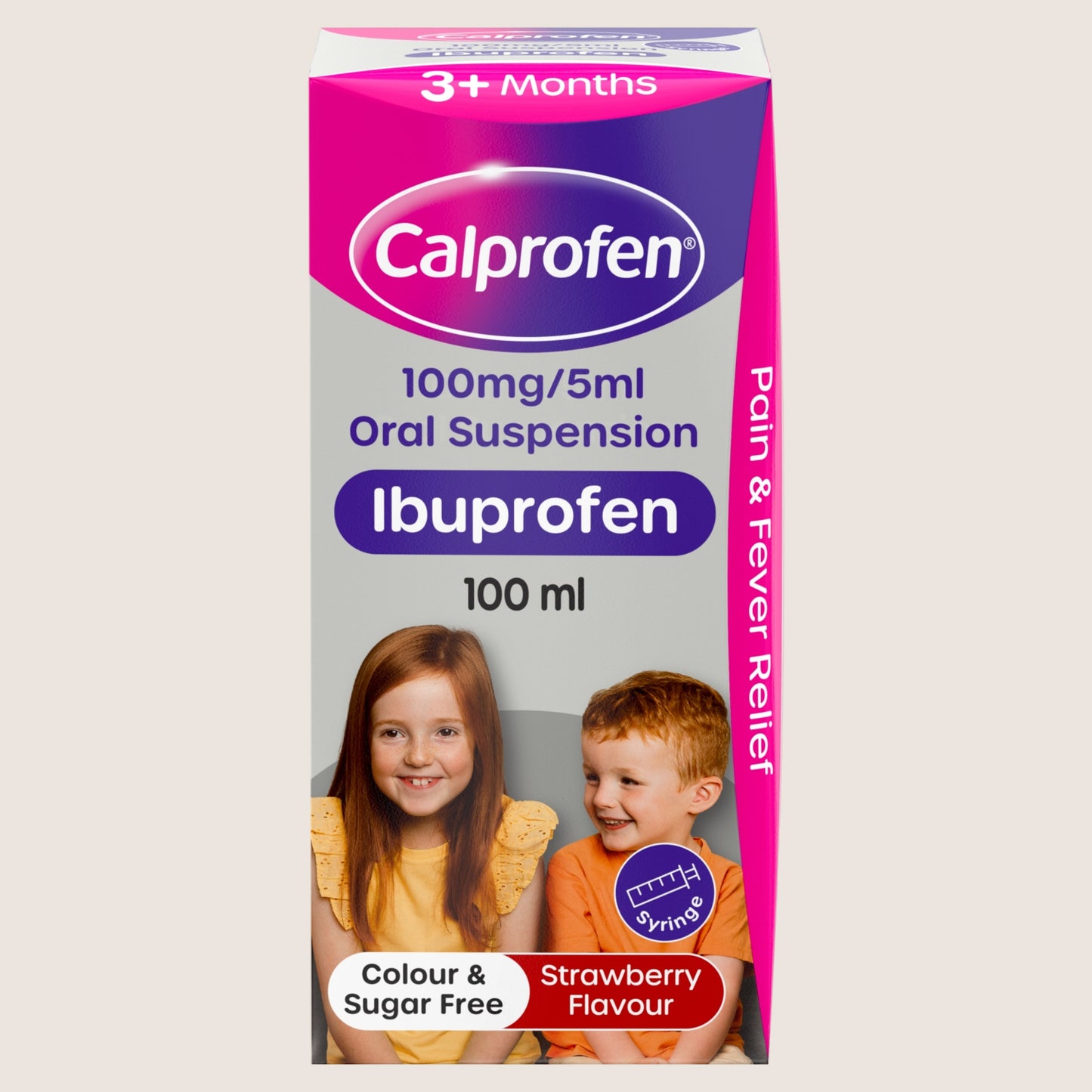 Calprofen Oral Suspension Ibuprofen 3+ Months Strawberry Flavour