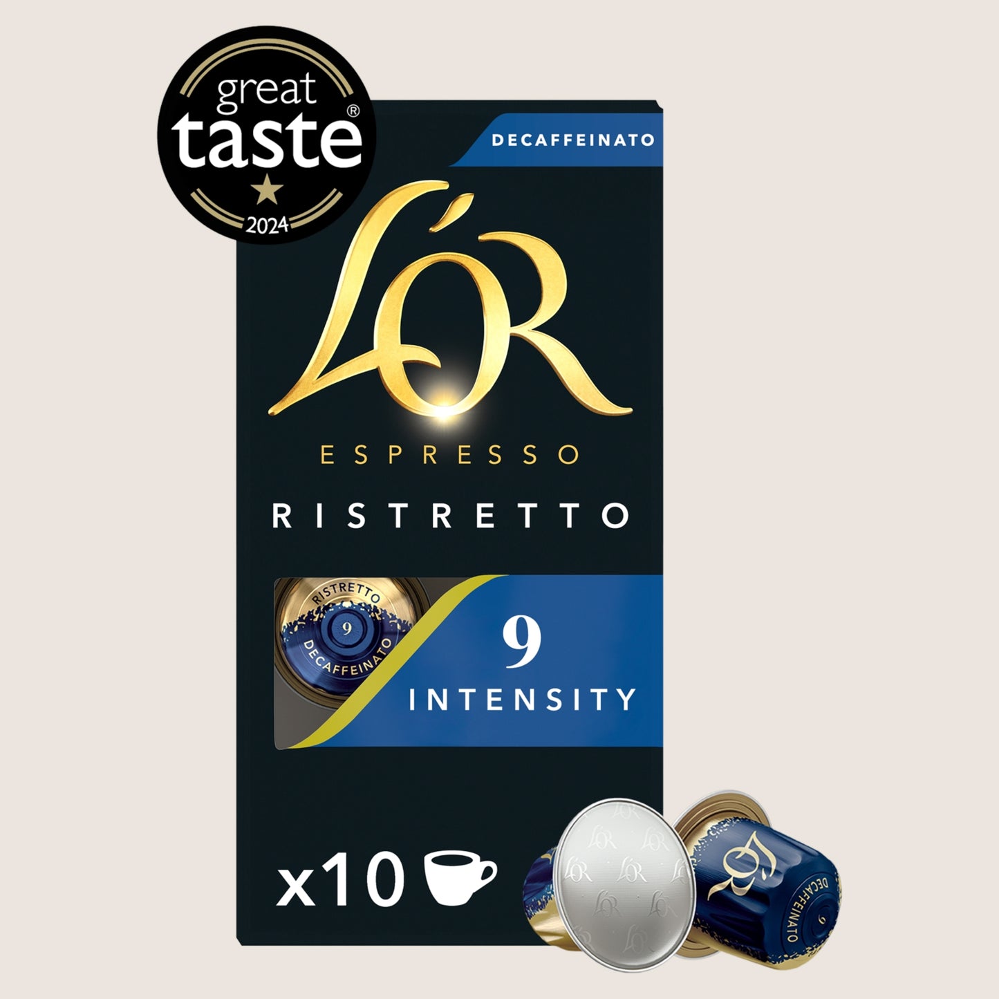 L'OR Espresso Ristretto Decaf Coffee Pods X10 Intensity 9 Decaffeinated