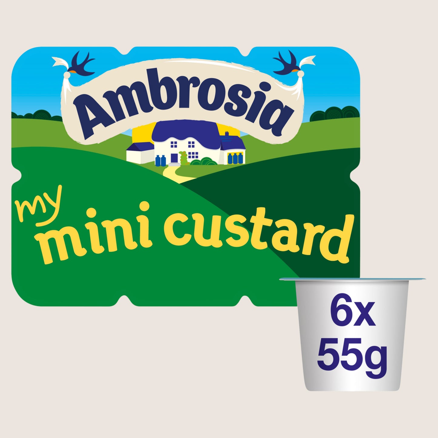Ambrosia My Mini Custard Lunchbox Snack Pots No Artificial Additives 6 x 55g