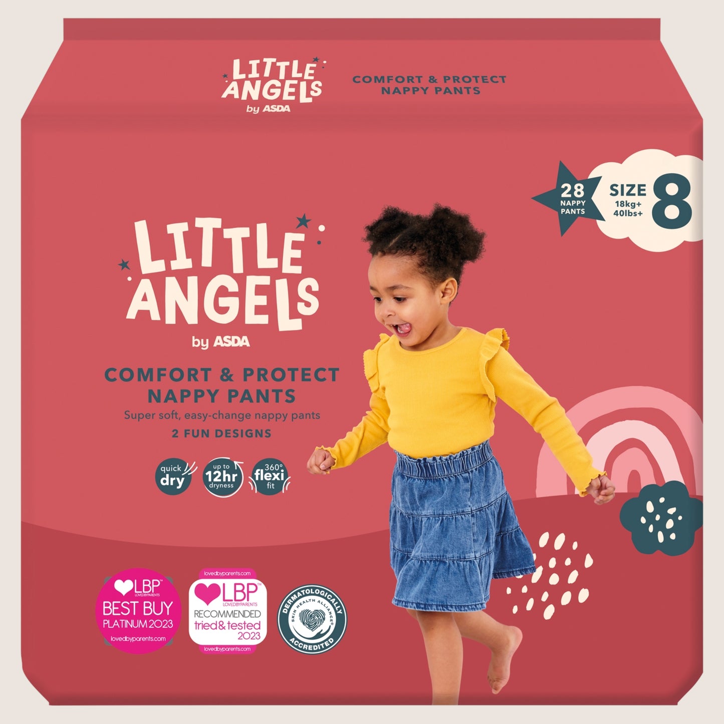 ASDA Little Angels Comfort & Protect Size 8 + 28 Nappy Pants Gentle Formula 18kg