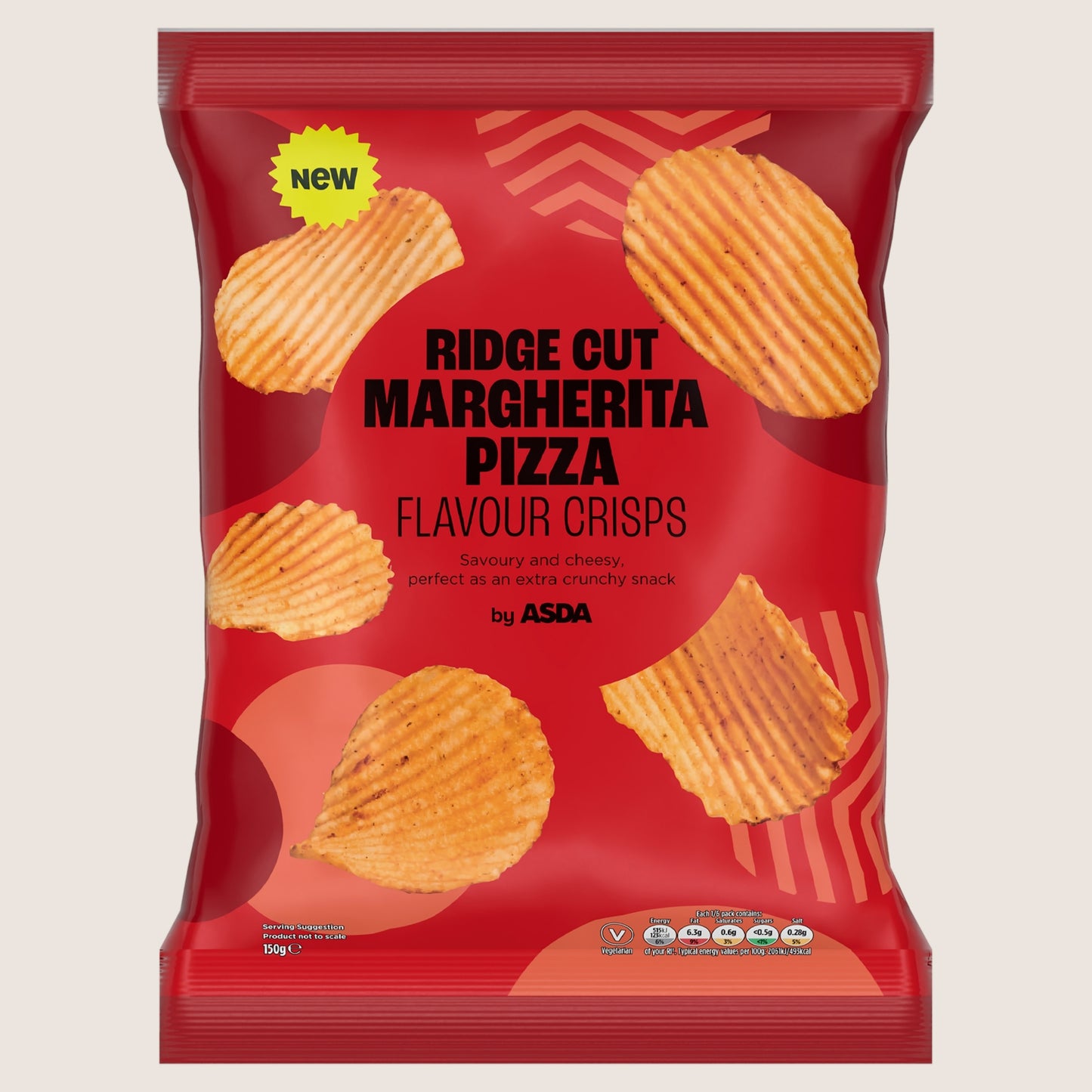 ASDA Ridge Cut Margherita Pizza Flavour Crisps No Artificial Additives 150g