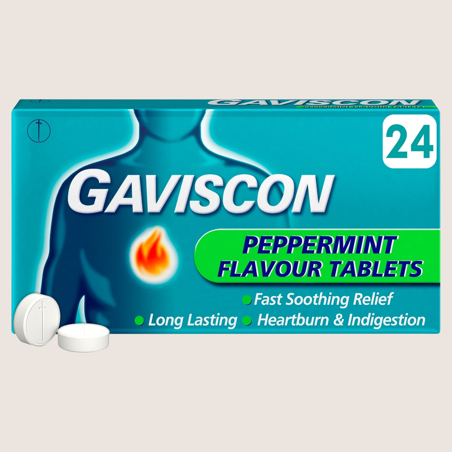 Gaviscon Heartburn & Indigestion Relief Tablets Peppermint Flavour 24 Tablets