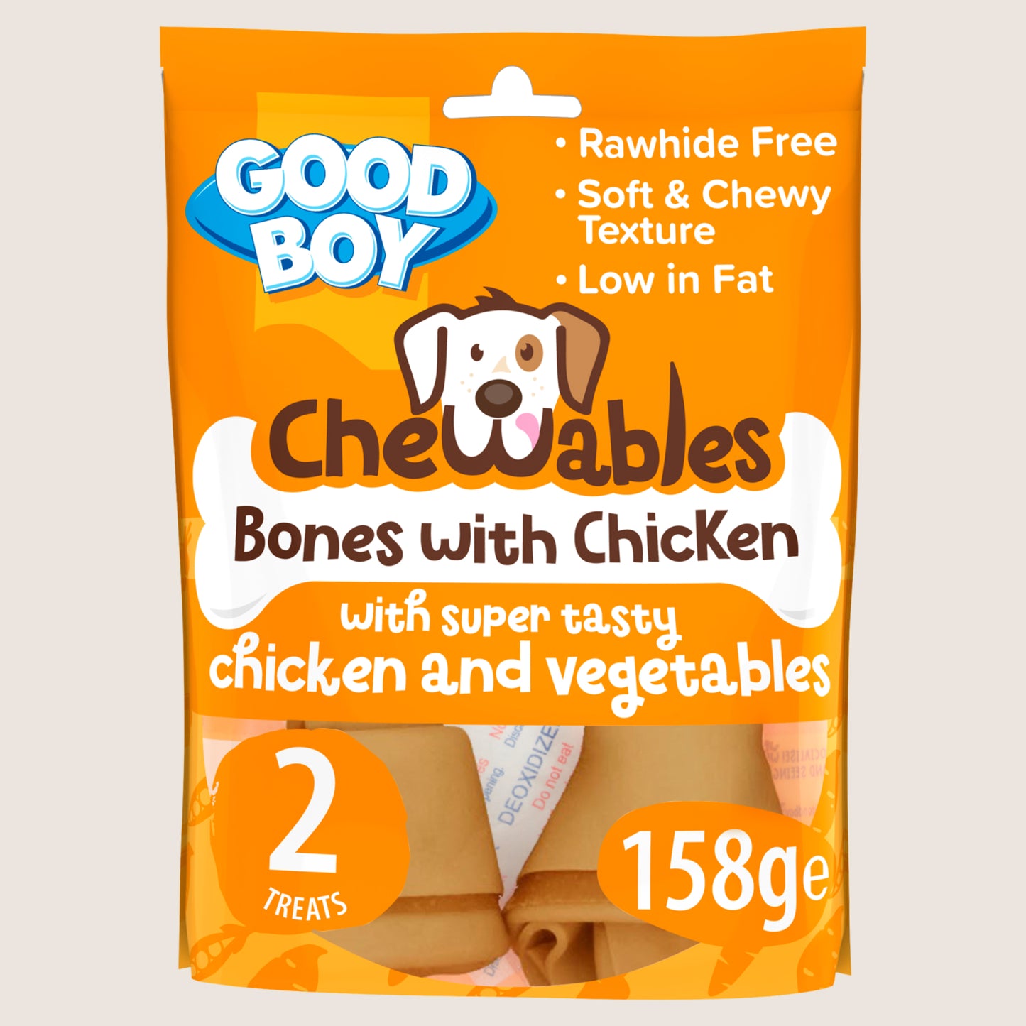 Good Boy Chewables Medium Chicken Bones Rawhide Free Dog Treats Rawhide Free 2 Pack 158g