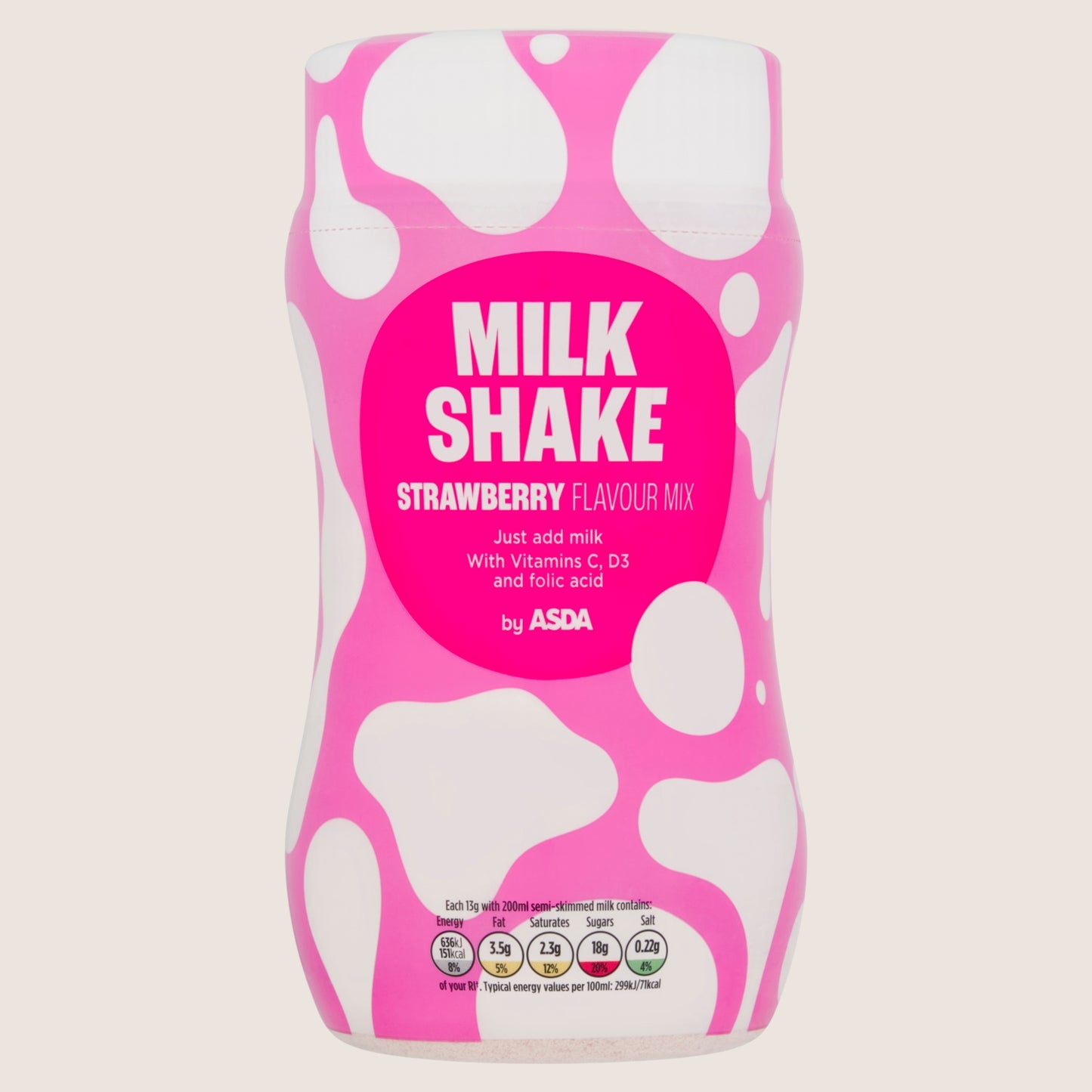 ASDA Strawberry Flavour Mix Milk Shake No Artificial Additives 300g