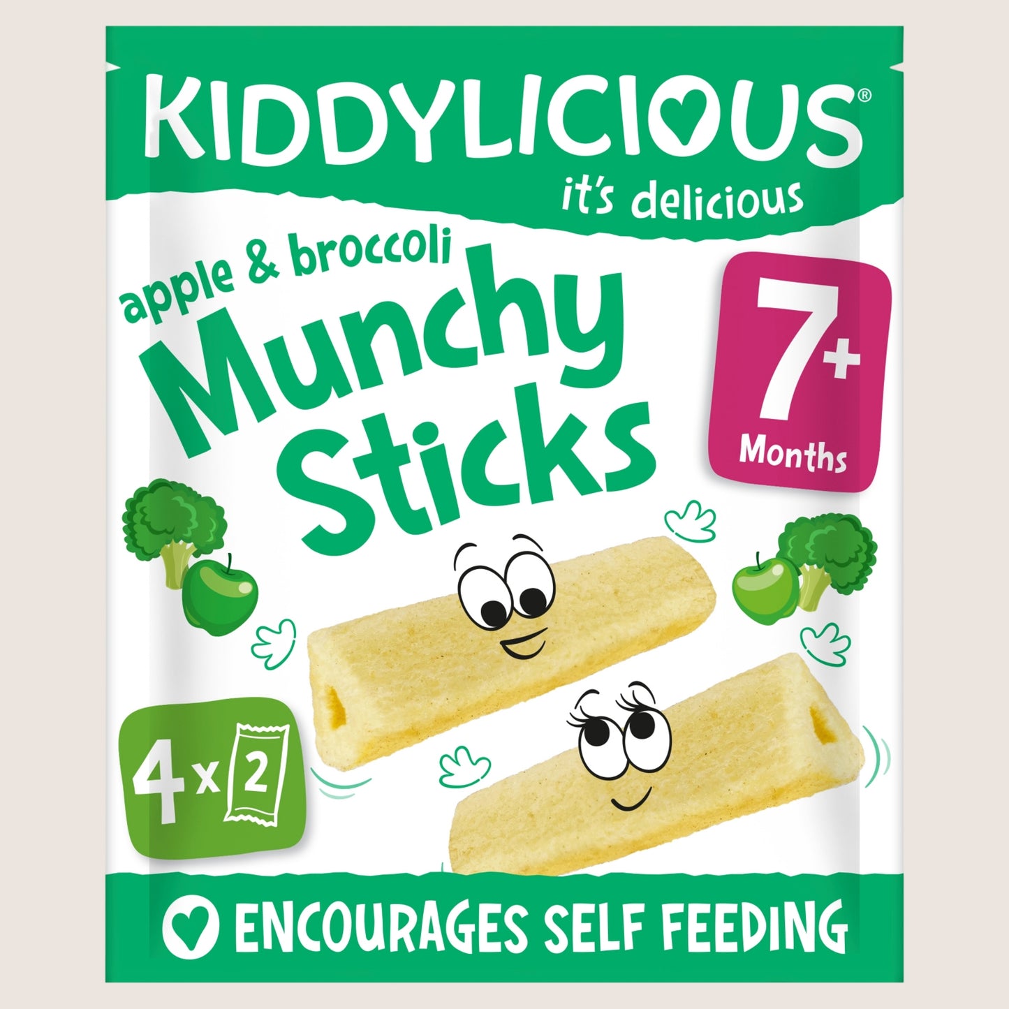 Kiddylicious Apple & Broccoli Munchy Sticks Baby Snacks Gentle Formula 4x4g
