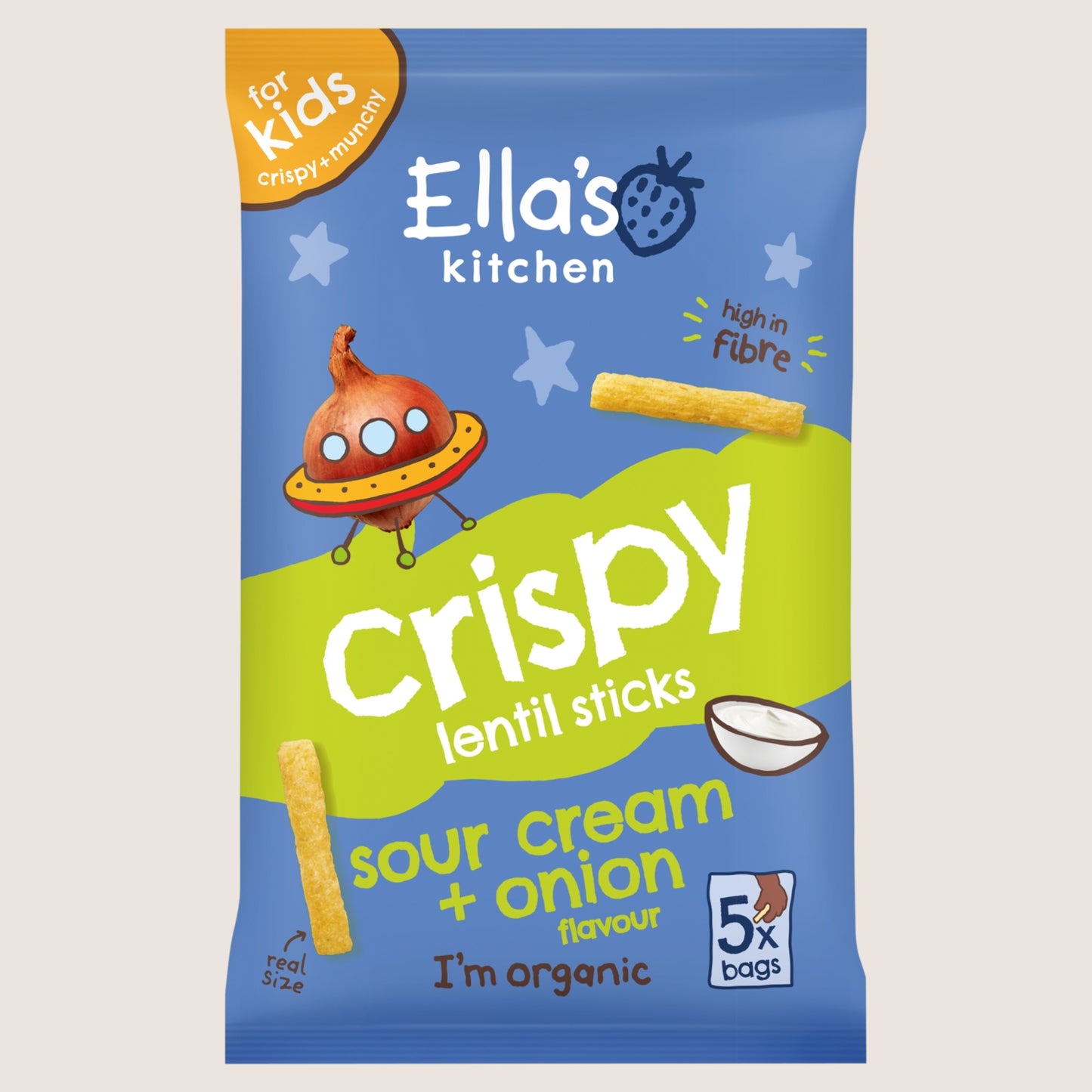 Ella's Kitchen Sour Cream + Onion Flavour Crispy Lentil Sticks Gentle Formula 5 x 10g
